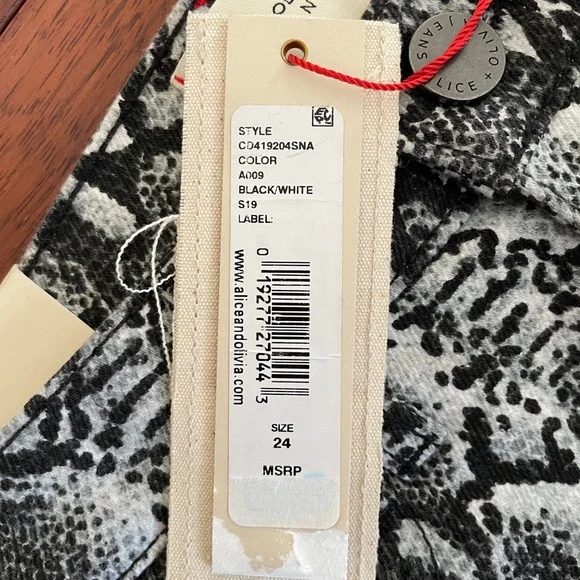 Alice & Olivia Jeans NEW Good High Rise Skinny Crop Black & White Snake Print 24 - Picture 7 of 8